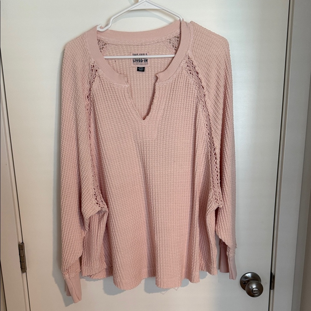 American Eagle Outfitters Light Pink Waffle Knit Hoodie